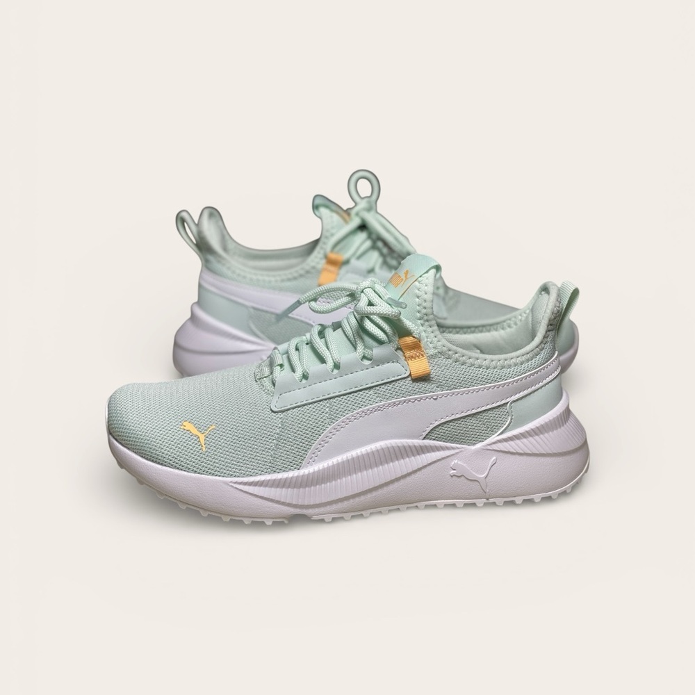 Puma Women's Pastel Green and Gold Sneakers